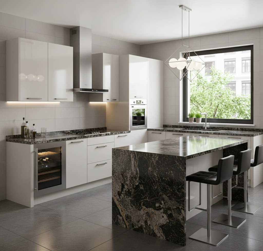 Contemporary-L-Shaped-Kitchen-Design-with-Granite-Countertops-and-High-Gloss-Finish