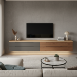 Contemporary TV Unit Design with Two-Tone Drawers and Floating Console