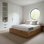 Minimal Guest Bedroom Design with Platform Bed and Built-In Storage