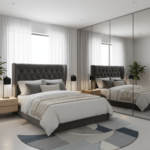 Modern Guest Bedroom Design with Mirror Wardrobe and Tufted Headboard