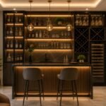 Modern Luxury Home Bar Design with LED Display & Wine Storage